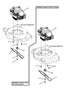 Engine And Blade Assembly Diagram and Parts List for 7800323-BT2265FC 2008 Briggs and Stratton Lawn Mower
